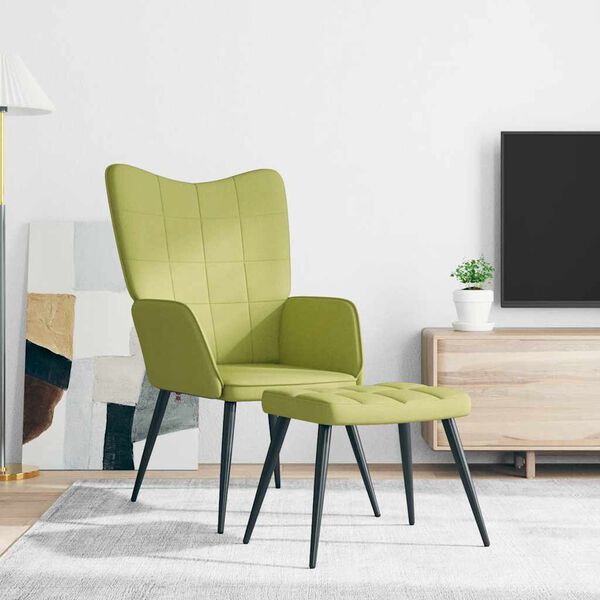 vidaXL Scaun de relaxare cu taburet, verde, textil