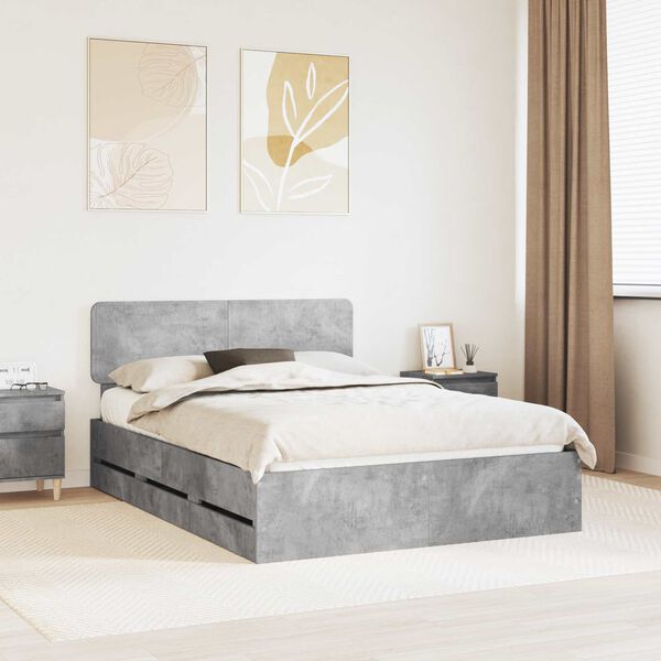vidaXL Cadru de pat cu headboard Gri Beton 160 x 200 cm Lemn prelucrat