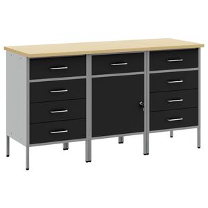 vidaXL Dulap de lucru cu sertar 3 pcs Negru și Gri 150 x 55 x 85 cm