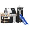 vidaXL Pat etajat de copii cu turn alb/negru 90x200 cm lemn masiv pin