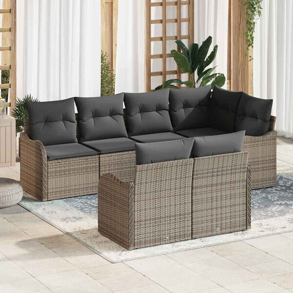 vidaXL Set de canapele pentru grădină cu pernă 7 pcs Gri Rattan poli