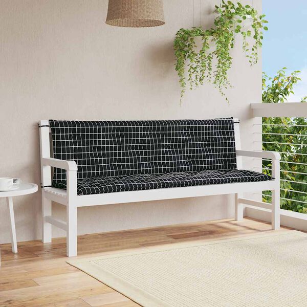 vidaXL Perne bancă de grădină, 2 buc, 150x50x7cm negru carouri, textil