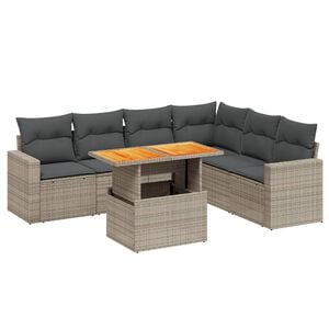 vidaXL Set canapele de grădină, 7 piese, cu perne, gri, poliratan