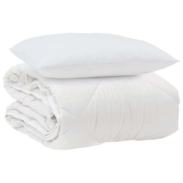 vidaXL Duvet pentru Toate Sezoanele cu pernă 2 pcs Alb Microfibră