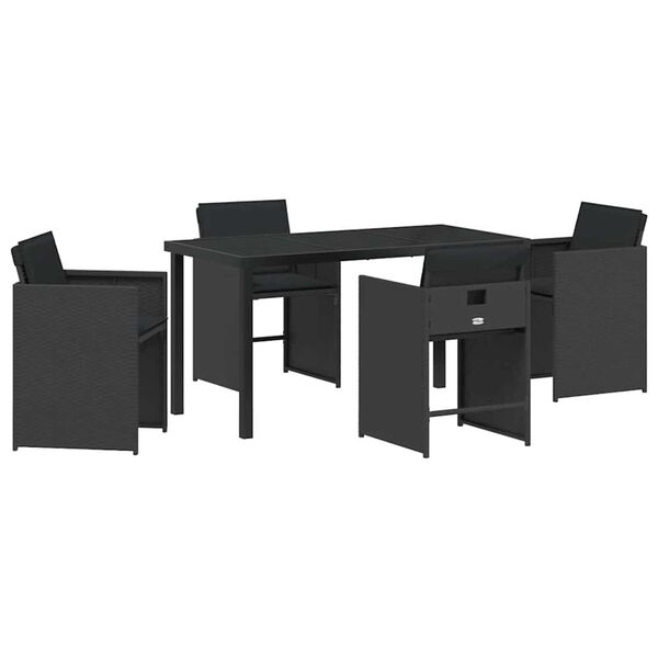 vidaXL Set de masă pentru grădină 5 pcs Negru poliratan
