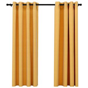 vidaXL Draperii opace aspect in, cu ocheți, 2 buc., galben, 140x175 cm