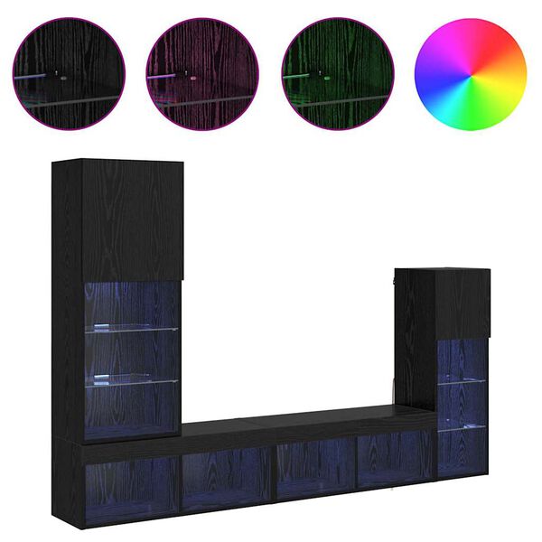 vidaXL Unități pentru Pereți de TV 4 pcs Stejar Negru Lemn compozit