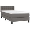 vidaXL Pat box spring cu saltea, gri, 90x190 cm, piele ecologică