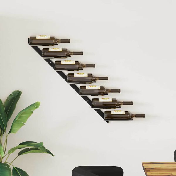 vidaXL Suport sticle de vin de perete pentru 7 sticle, negru, metal