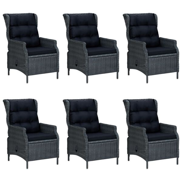 vidaXL Set mobilier exterior cu perne, 7 piese, gri &icirc;nchis, poliratan