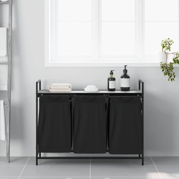 vidaXL Coș de rufe 3 compartimente cu raft sonoma gri