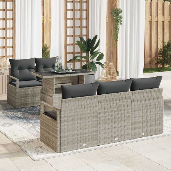 vidaXL Set de canapele pentru grădină 6 pcs Gri deschis Rattan poli