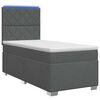 vidaXL Pat box spring cu saltea și LED Gri &icirc;nchis 90 x 190 cm Țesătură