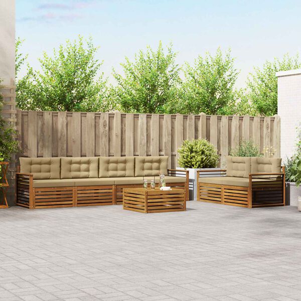 vidaXL Set de canapele de exterior cu pernă 7 pcs Natural și Bej