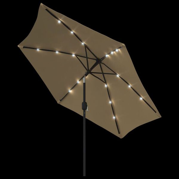vidaXL Umbrelă de soare exterior, LED-uri și st&acirc;lp oțel, taupe, 300 cm