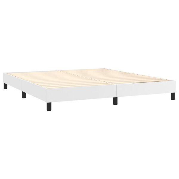 vidaXL Pat box spring cu saltea, alb, 160x200 cm, piele ecologică