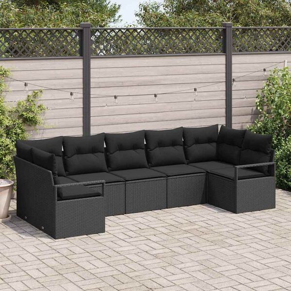 vidaXL Set de canapele pentru grădină cu pernă 7 pcs Negru poliratan