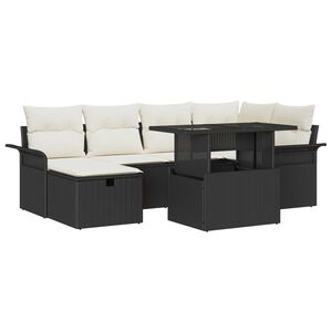 vidaXL Set de canapele pentru grădină cu pernă 7 pcs Negru Rattan poli