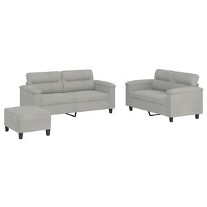 vidaXL Set de canapele cu perne, 3 piese, gri deschis, microfibră