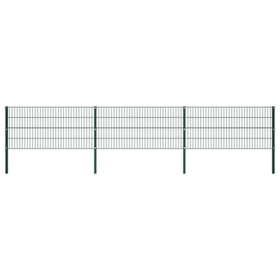 vidaXL Panou de gard cu stâlpi, verde, 5,1 m, fier
