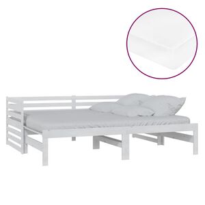 vidaXL Pat extensibil de zi, 2x(90x200) cm, alb, lemn masiv de pin