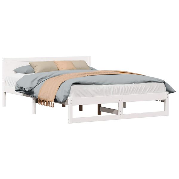 vidaXL Cadru de pat cu headboard Alb 140 x 200 cm Lemn de pin masiv
