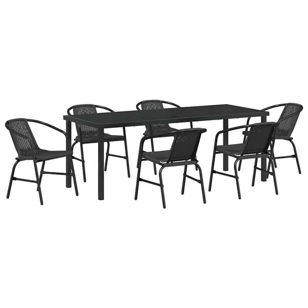 vidaXL Set de masă pentru grădină 7 pcs Negru