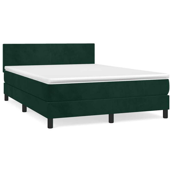 vidaXL Pat box spring cu saltea, verde &icirc;nchis, 140x200 cm, catifea