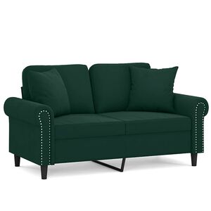 vidaXL Canapea cu 2 locuri cu pernuțe, verde &icirc;nchis, 120 cm, catifea