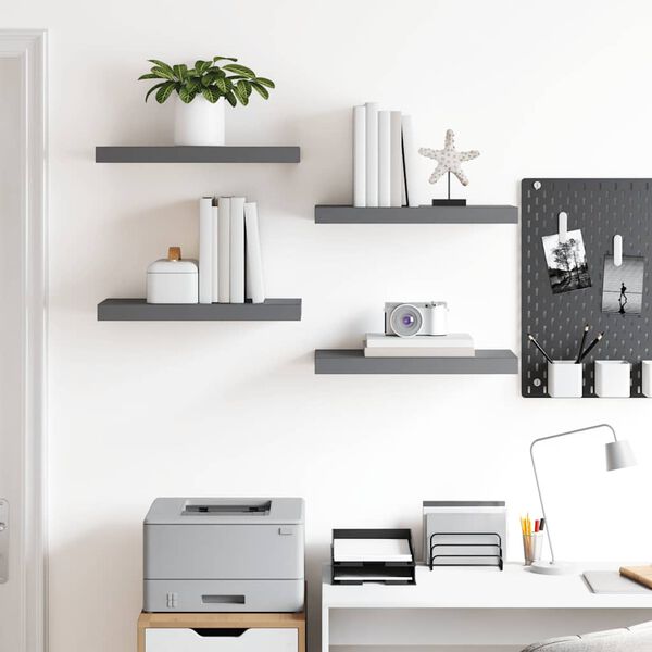 vidaXL Rafturi de perete, 4 buc., gri extralucios, 50x23x3,8 cm, MDF