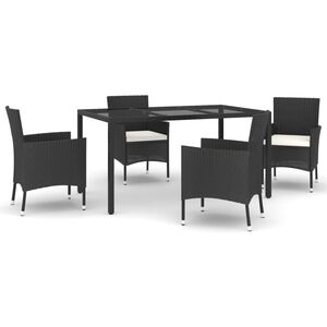 vidaXL Set mobilier de grădină cu perne, 5 piese, negru, poliratan