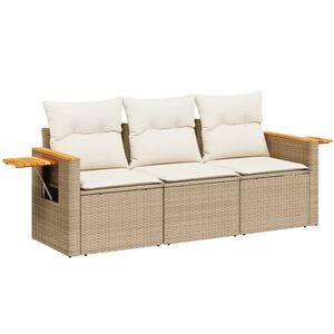 vidaXL Set canapele de grădină, 3 piese, cu perne, bej, poliratan
