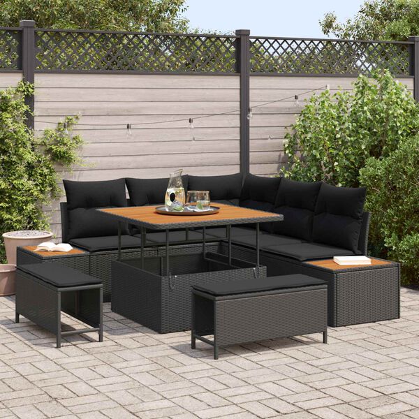 vidaXL Set de canapele pentru grădină cu pernă 8 pcs Negru Rattan poli