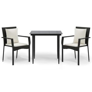 vidaXL Set mobilier de grădină cu perne, 3 piese, negru, poliratan