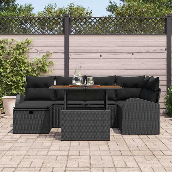 vidaXL Set de canapele pentru grădină cu pernă 7 pcs Negru Rattan poli