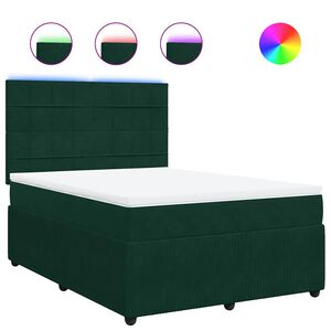 vidaXL Pat box spring cu saltea, verde &icirc;nchis, 140x200 cm, catifea