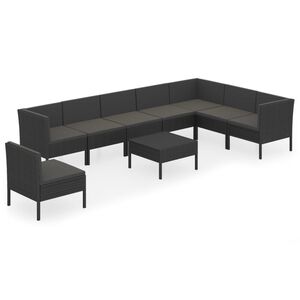 vidaXL Set mobilier de grădină cu perne, 9 piese, negru, poliratan