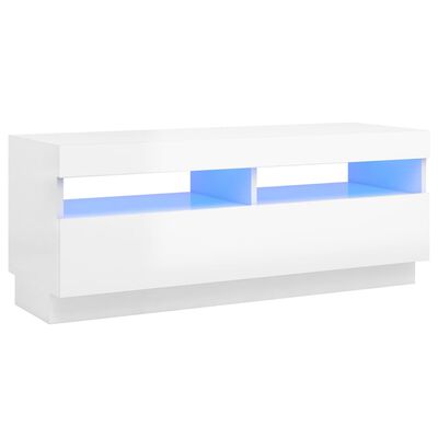vidaXL Comodă TV cu lumini LED, alb extralucios, 100x35x40 cm