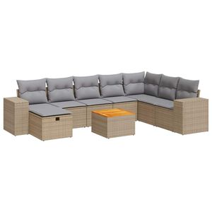 vidaXL Set canapele de grădină, 9 piese, cu perne, bej, poliratan