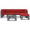 vidaXL Set mobilier din paleți cu perne, 4 piese, gri, lemn pin tratat