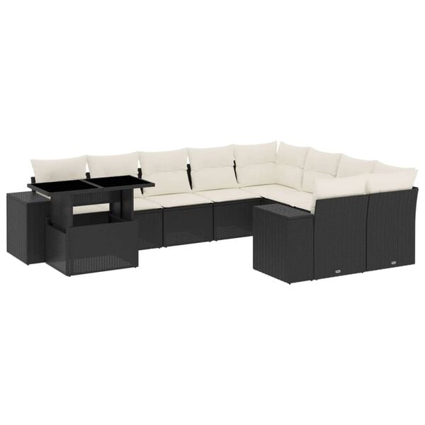vidaXL Set canapele de grădină cu perne, 10 piese, negru, poliratan