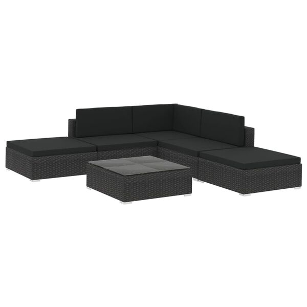 vidaXL Set mobilier de grădină cu perne, 6 piese, negru, poliratan