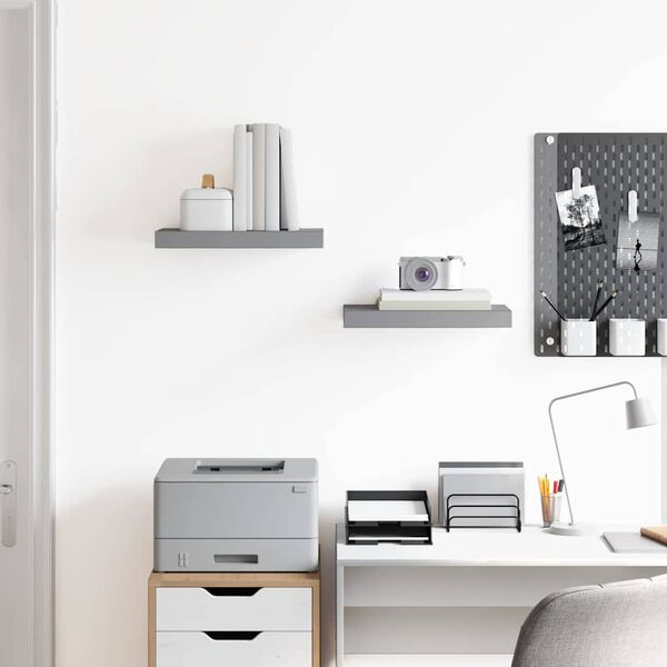 vidaXL Rafturi de perete suspendate, 2 buc., gri, 40x23x3,8 cm, MDF