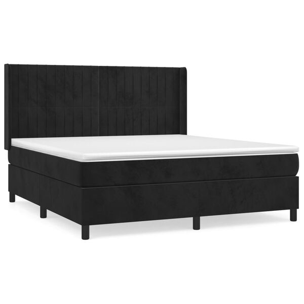 vidaXL Pat box spring cu saltea, negru, 160x200 cm, catifea