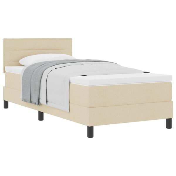 vidaXL Pat cu arcuri cu saltea cu headboard Crem 100 x 200 cm țesătură