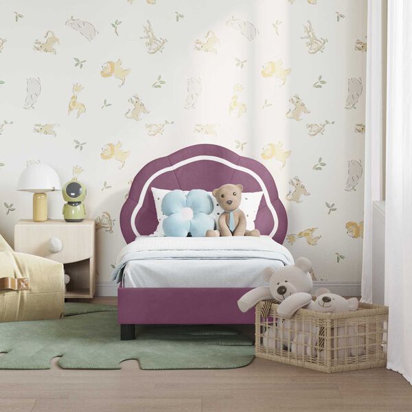 vidaXL Cadru de pat pentru copii cu spătar Violet 70 x 140 cm Catifea