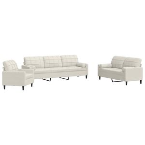 vidaXL Set de canapele cu perne/rulouri, 3 piese, crem, catifea