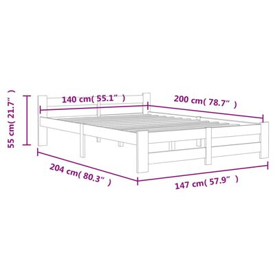 vidaXL Cadru de pat, gri închis, 140x200 cm, lemn masiv pin
