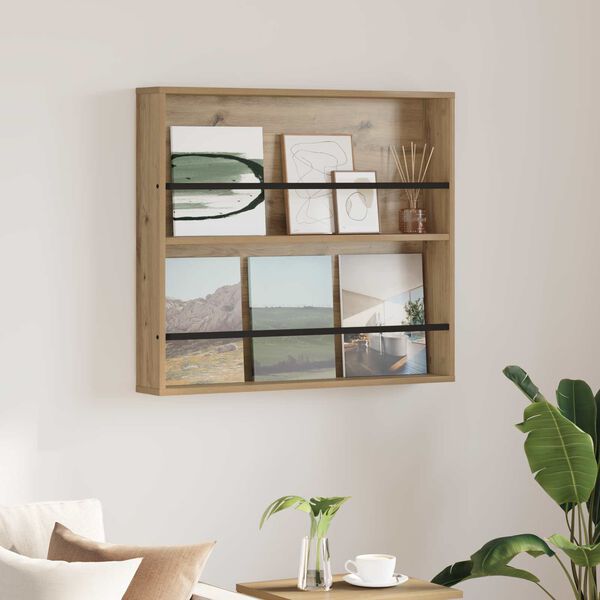 vidaXL Raft pentru reviste cu raft Stejar Artizanal 80 x 12 x 70 cm