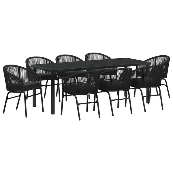 vidaXL Set de masă pentru grădină 9 pcs Negru